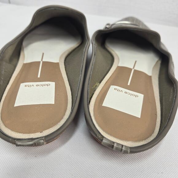 Dolce Vita Gram Mule Slides Gray Horsebit 8.5 Croc Embossed Leather Flats - Picture 5 of 10